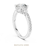 Load image into Gallery viewer, Maylaya Gems round trillion pave trilogy lab-grown diamond ring in white gold