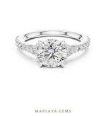 Load image into Gallery viewer, Maylaya Gems round trillion pave trilogy lab-grown diamond ring in white gold