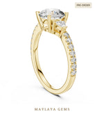 Load image into Gallery viewer, Maylaya Gems round trillion pave trilogy lab-grown diamond ring in yellow gold