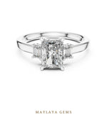 Load image into Gallery viewer, Maylaya Gems radiant emerald trilogy lab-grown diamond ring in white gold