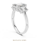 Load image into Gallery viewer, Maylaya Gems emerald trilogy lab-grown diamond ring in white gold