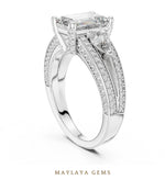 Load image into Gallery viewer, Maylaya Gems emerald pear pave trilogy lab-grown diamond ring in white gold