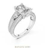 Load image into Gallery viewer, Maylaya Gems emerald pear pave trilogy lab-grown diamond ring in white gold