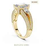 Load image into Gallery viewer, Maylaya Gems emerald pear pave trilogy lab-grown diamond ring in yellow gold