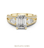 Load image into Gallery viewer, Maylaya Gems emerald pear pave trilogy lab-grown diamond ring in yellow gold