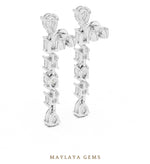 Load image into Gallery viewer, Maylaya Gems mixed-cut linear drop lab-grown diamond earrings in white gold