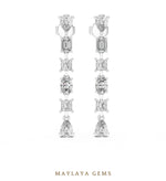 Load image into Gallery viewer, Maylaya Gems mixed-cut linear drop lab-grown diamond earrings in white gold