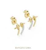 Load image into Gallery viewer, Maylaya Gems round twin bar earrings in yellow gold