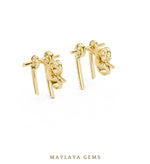 Load image into Gallery viewer, Maylaya Gems round twin bar earrings in yellow gold