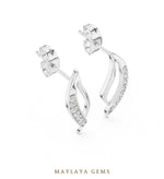 Load image into Gallery viewer, Maylaya Gems round curved leaf earrings in white gold