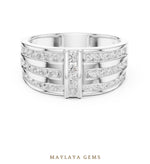 Load image into Gallery viewer, Maylaya Gems 0.748 ct Round Channel Bar Lab-Grown Diamond Men's Ring in white gold