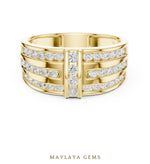 Load image into Gallery viewer, Maylaya Gems 0.748 ct Round Channel Bar Lab-Grown Diamond Men's Ring in yellow gold