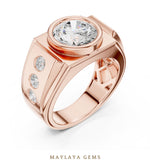 Load image into Gallery viewer, Maylaya Gems 3.660 ct Round Bezel Lab-Grown Diamond Men's Ring in rose gold