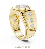 Load image into Gallery viewer, Maylaya Gems 3.660 ct Round Bezel Lab-Grown Diamond Men's Ring in yellow gold