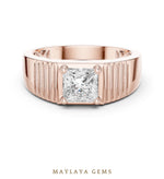 Load image into Gallery viewer, Maylaya Gems 0.780 ct Princess Fluted Lab-Grown Diamond Men's Ring in rose gold