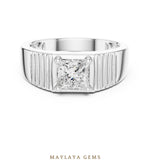 Load image into Gallery viewer, Maylaya Gems 0.780 ct Princess Fluted Lab-Grown Diamond Men's Ring in white gold