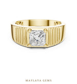 Load image into Gallery viewer, Maylaya Gems 0.780 ct Princess Fluted Lab-Grown Diamond Men's Ring in yellow gold