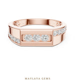 Load image into Gallery viewer, Maylaya Gems 0.545 ct Round Offset Channel Lab-Grown Diamond Men's Band in rose gold
