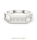 Load image into Gallery viewer, Maylaya Gems 0.545 ct Round Offset Channel Lab-Grown Diamond Men's Band in white gold