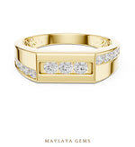 Load image into Gallery viewer, Maylaya Gems 0.545 ct Round Offset Channel Lab-Grown Diamond Men's Band in yellow gold