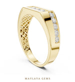 Load image into Gallery viewer, Maylaya Gems 0.545 ct Round Offset Channel Lab-Grown Diamond Men's Band in yellow gold