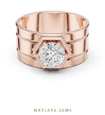 Load image into Gallery viewer, Maylaya Gems 1.420 ct Round Hexagon Frame Lab-Grown Diamond Men's Ring in rose gold