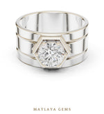 Load image into Gallery viewer, Maylaya Gems 1.420 ct Round Hexagon Frame Lab-Grown Diamond Men's Ring in white gold