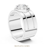 Load image into Gallery viewer, Maylaya Gems 1.420 ct Round Hexagon Frame Lab-Grown Diamond Men's Ring in white gold
