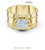 Load image into Gallery viewer, Maylaya Gems 1.420 ct Round Hexagon Frame Lab-Grown Diamond Men's Ring in yellow gold