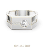 Load image into Gallery viewer, Maylaya Gems 0.680 ct Round Channel Accent Lab-Grown Diamond Men's Ring in white gold