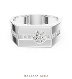 Load image into Gallery viewer, Maylaya Gems 0.680 ct Round Channel Accent Lab-Grown Diamond Men's Ring in white gold