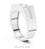 Load image into Gallery viewer, Maylaya Gems 0.680 ct Round Channel Accent Lab-Grown Diamond Men's Ring in white gold