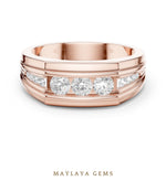 Load image into Gallery viewer, Maylaya Gems 0.585 ct Round Stepped Channel Lab-Grown Diamond Men's Band in rose gold