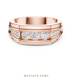 Load image into Gallery viewer, Maylaya Gems 0.585 ct Round Stepped Channel Lab-Grown Diamond Men's Band in rose gold