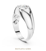 Load image into Gallery viewer, Maylaya Gems 1.920 ct Round Bezel Signet Lab-Grown Diamond Men's Ring in white gold