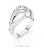 Load image into Gallery viewer, Maylaya Gems 1.920 ct Round Bezel Signet Lab-Grown Diamond Men's Ring in white gold