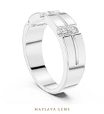 Load image into Gallery viewer, Maylaya Gems 0.390 ct Round Paired Channel Lab-Grown Diamond Men's Band in white gold