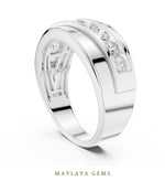 Load image into Gallery viewer, Maylaya Gems 0.880 ct Round Diagonal Channel Lab-Grown Diamond Men's Band in white gold