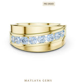 Load image into Gallery viewer, Maylaya Gems 0.880 ct Round Diagonal Channel Lab-Grown Diamond Men's Band in yellow gold