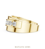 Load image into Gallery viewer, Maylaya Gems 0.880 ct Round Diagonal Channel Lab-Grown Diamond Men's Band in yellow gold