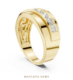 Load image into Gallery viewer, Maylaya Gems 0.880 ct Round Diagonal Channel Lab-Grown Diamond Men's Band in yellow gold