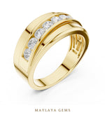 Load image into Gallery viewer, Maylaya Gems 0.880 ct Round Diagonal Channel Lab-Grown Diamond Men's Band in yellow gold