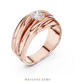 Load image into Gallery viewer, Maylaya Gems 0.470 ct Round Sculpted Rail Lab-Grown Diamond Men's Ring in rose gold