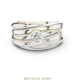 Load image into Gallery viewer, Maylaya Gems 0.470 ct Round Sculpted Rail Lab-Grown Diamond Men's Ring in white gold