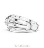 Load image into Gallery viewer, Maylaya Gems 0.470 ct Round Sculpted Rail Lab-Grown Diamond Men's Ring in white gold