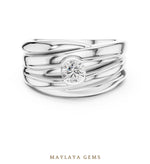 Load image into Gallery viewer, Maylaya Gems 0.470 ct Round Sculpted Rail Lab-Grown Diamond Men's Ring in white gold