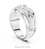 Load image into Gallery viewer, Maylaya Gems 0.470 ct Round Sculpted Rail Lab-Grown Diamond Men's Ring in white gold