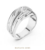 Load image into Gallery viewer, Maylaya Gems 0.470 ct Round Sculpted Rail Lab-Grown Diamond Men's Ring in white gold