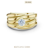 Load image into Gallery viewer, Maylaya Gems 0.470 ct Round Sculpted Rail Lab-Grown Diamond Men's Ring in yellow gold