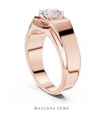 Load image into Gallery viewer, Maylaya Gems 0.850 ct Round Fluted Shoulder Lab-Grown Diamond Men's Ring in rose gold